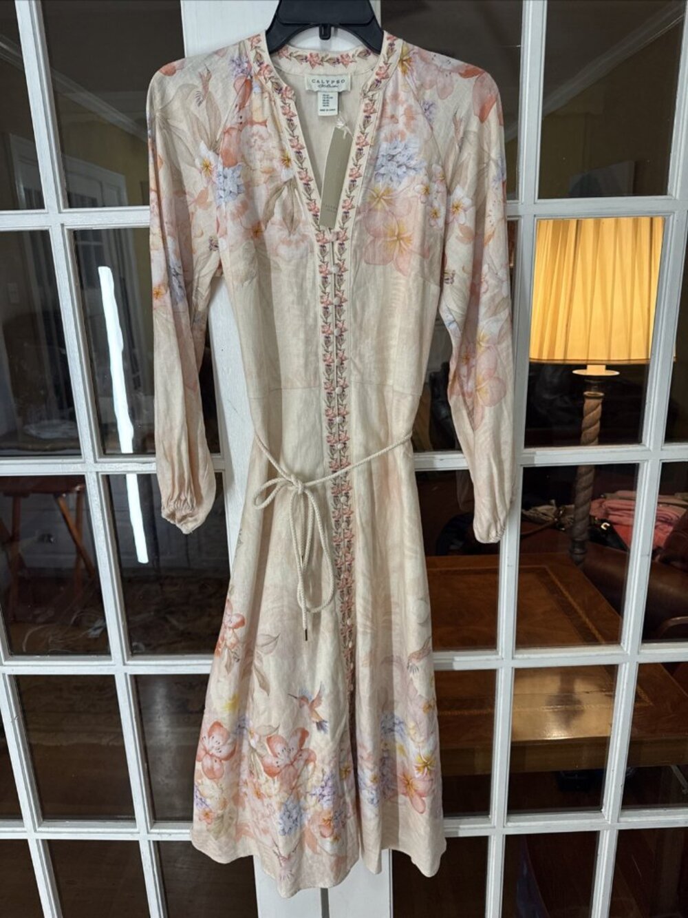 NWT CALYPSO ST. BARTH Linen Blend Long Sleeve Maxi Shirt Dress Lined XS 34x28x48